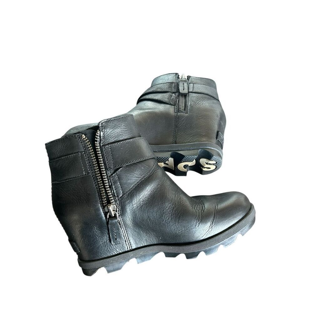 Sorel Joan of Artic Wedgel Leather Ankle Boots Black Buckle 6 - Picture 4 of 16